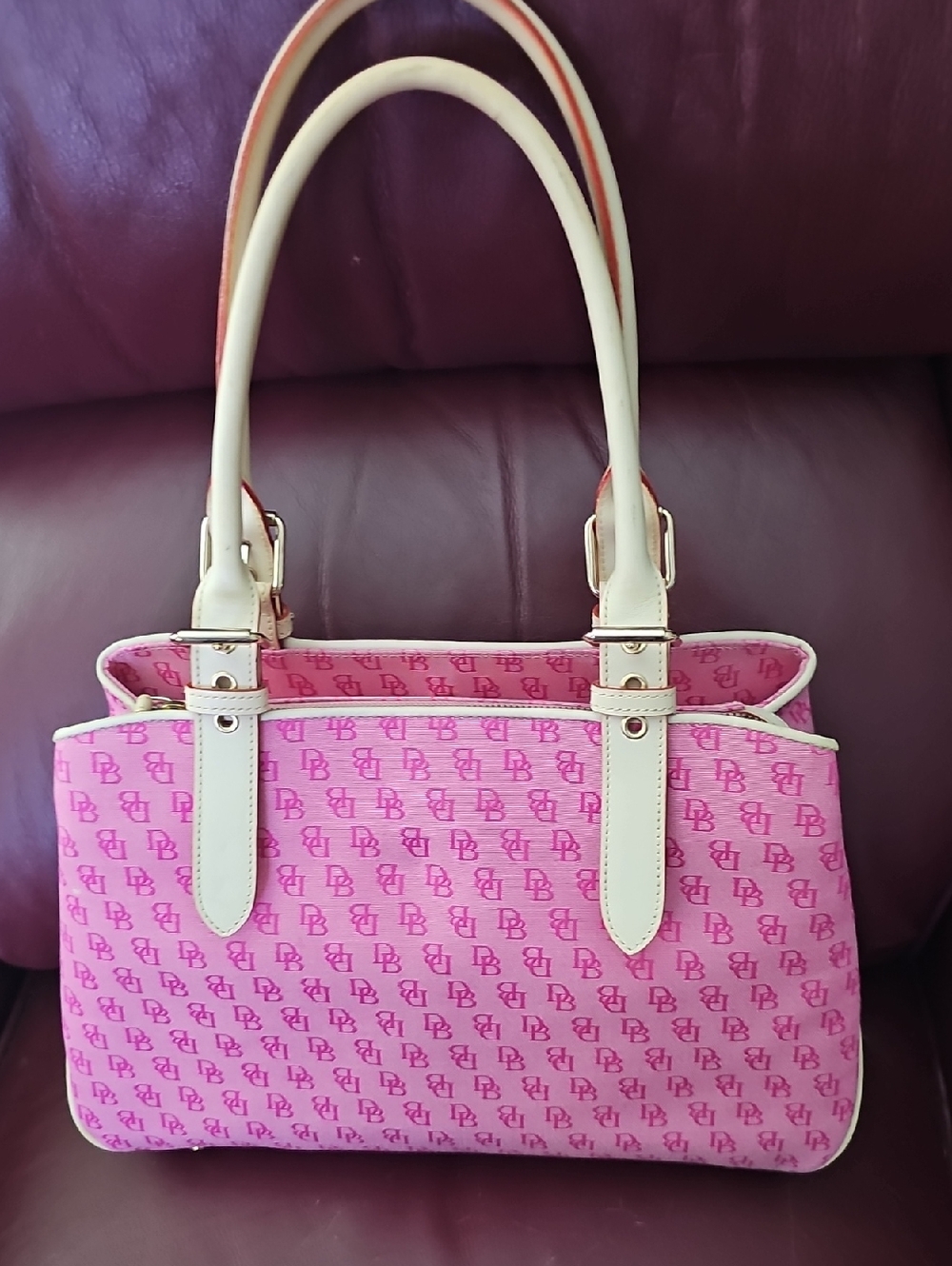 Dooney & Bourke Pink Monogram Tote with Cream Handles
